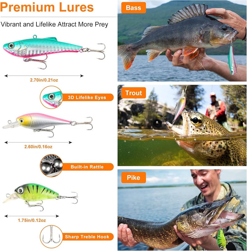 TCMBY Fishing Lures Bait Tackle Kit Set for Freshwater Trout Bass Fishing, Including Accessories, Fishing Tackle Box, Crankbait, Spoon, Hooks, Fishing Gear and Equipment for Starter Beginner. - Image 3